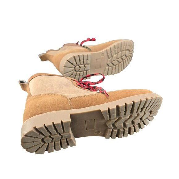 Tan Ridge Womens Lace-Up Ankle Boots Red Laces Side Zippers 7M Faux Suede JJ3906 - Picture 6 of 13